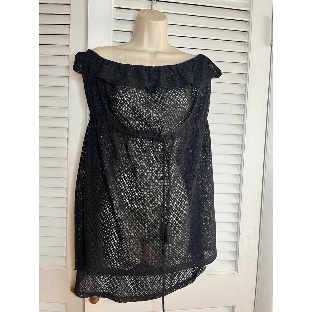 Vtg 90s OP Ocean Pacific Black Crochet Off The Shoulder Swim Cover Up  XL  NWT.